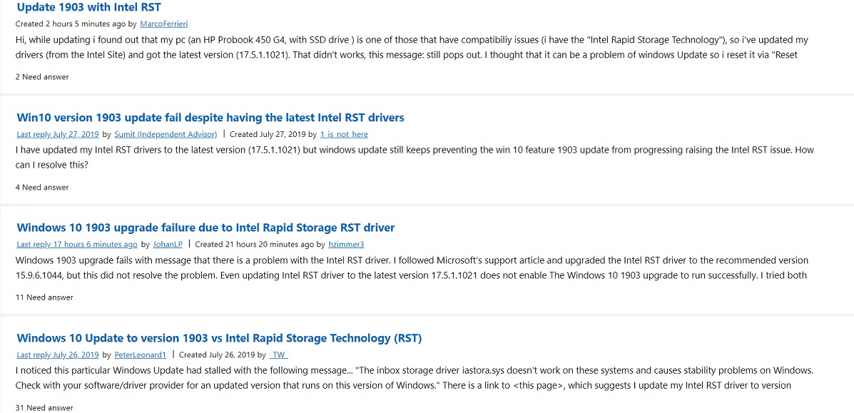Windows 10 glitch is blocking users from installing May 2019 Update Intel-RST-complaints.jpg