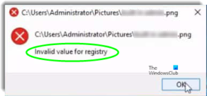 Invalid Value for Registry error for JPG, PNG while viewing Image files on Windows10 Invalid-value-for-registry-300x139.png