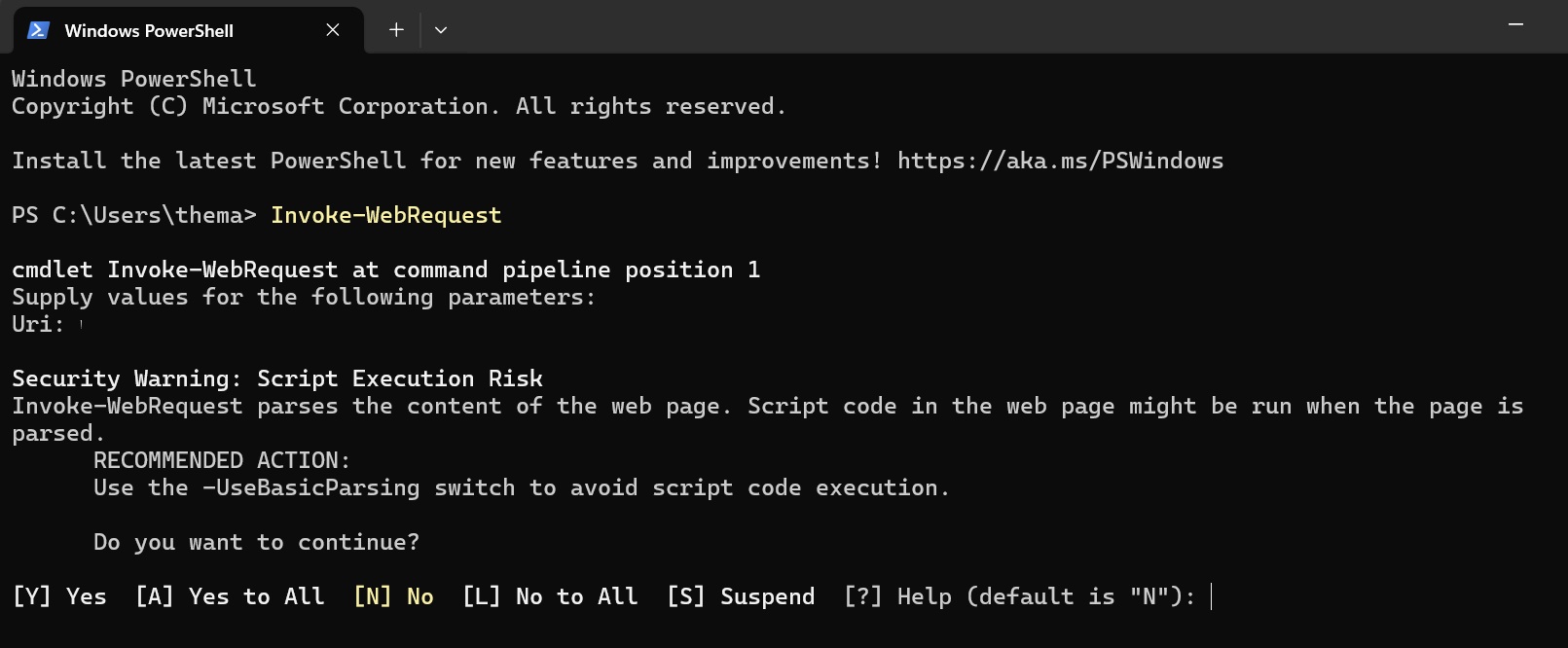 Windows 10 KB5071546 ESU released, direct download links for offline installer (.msu) Invoke-WebRequest-in-PowerShell-warning.jpg