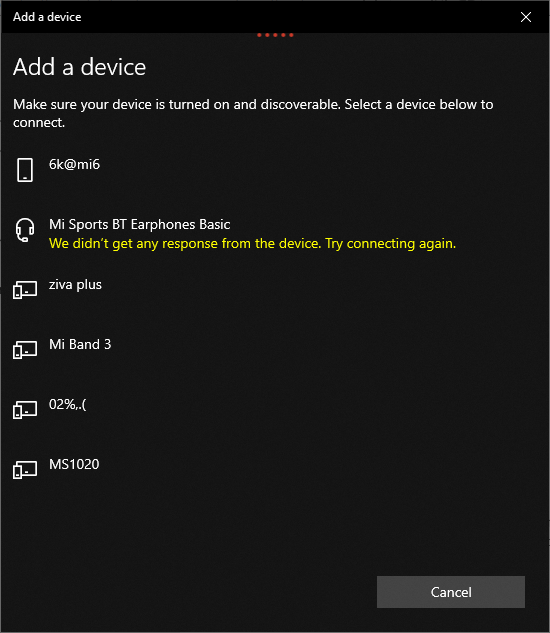 Bluetooth error: "We didn't get any response from the device. Try connecting again." jBv4I.png