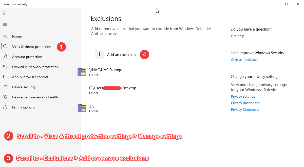 Windows Defender Exclude Mapped Drive, does it also exclude when users accesses via UNC? jXWWY.png