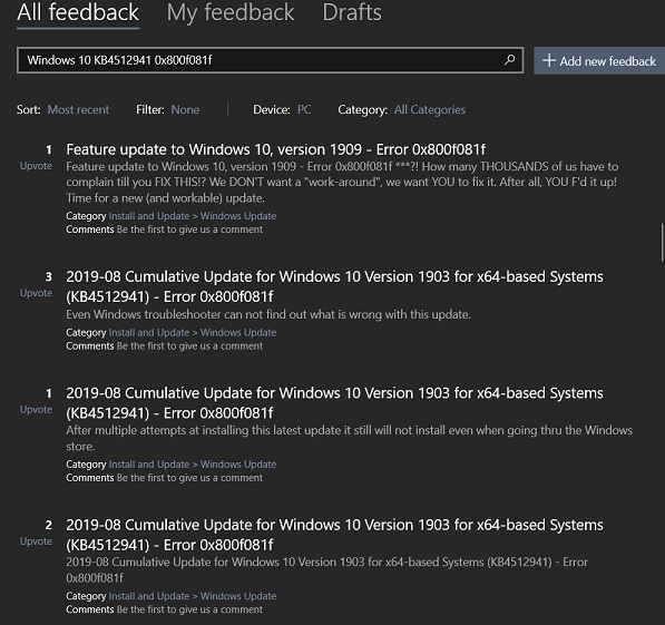 Windows 10 KB4512941 breaks Windows Search for some users KB4512941-installation-issue.jpg