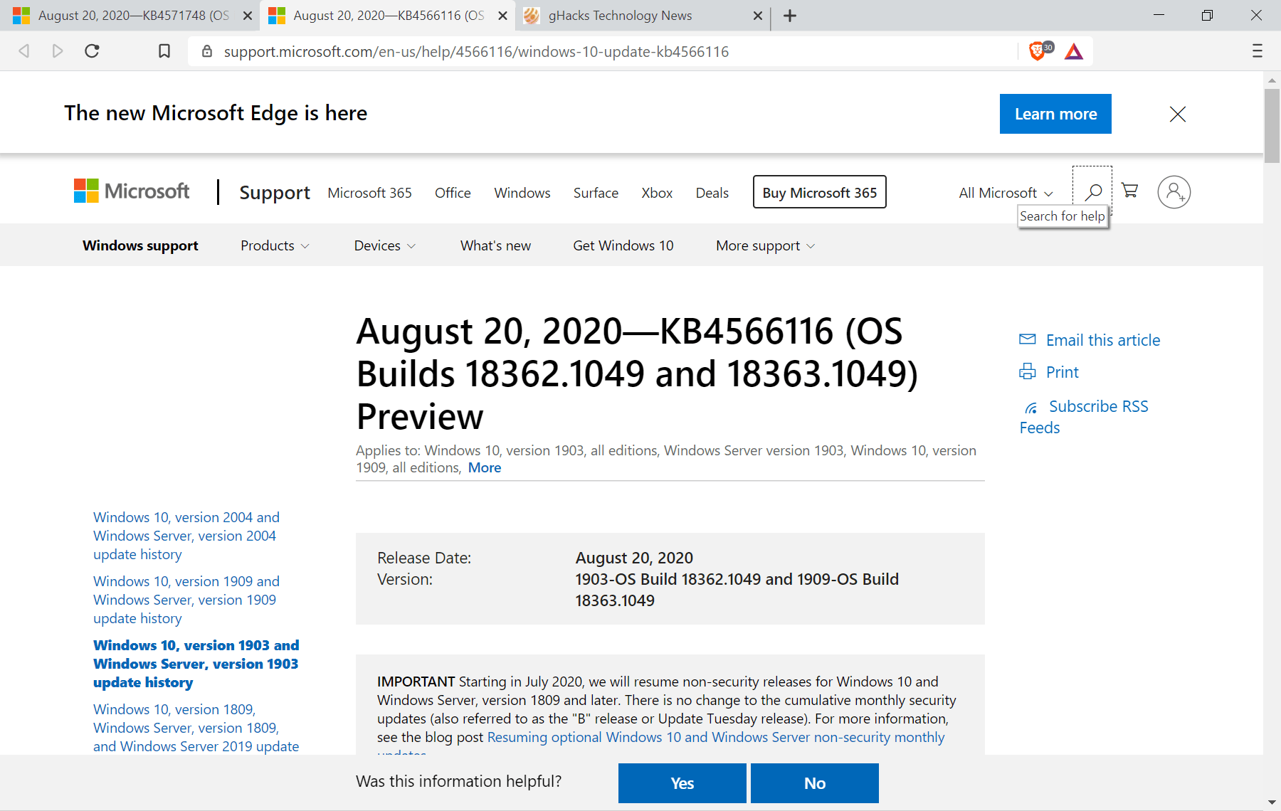 Optional updates KB4571748 and KB4566116 for Windows 10 released KB4566116-KB4571748-windows-10-updates.png