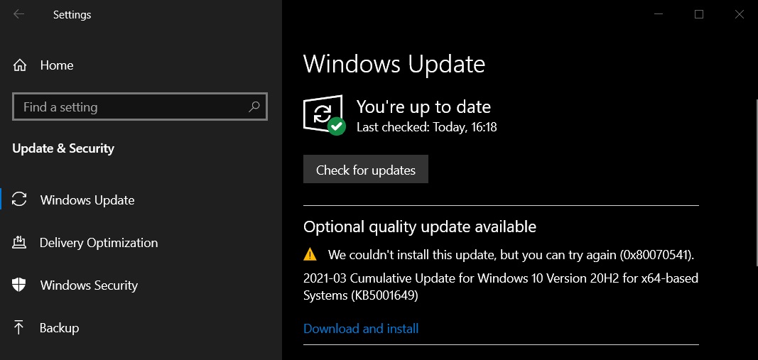 Windows 10 KB5001649 fails to install with 0x80070541 error KB5001649-update-error-0x80070541-1.jpg