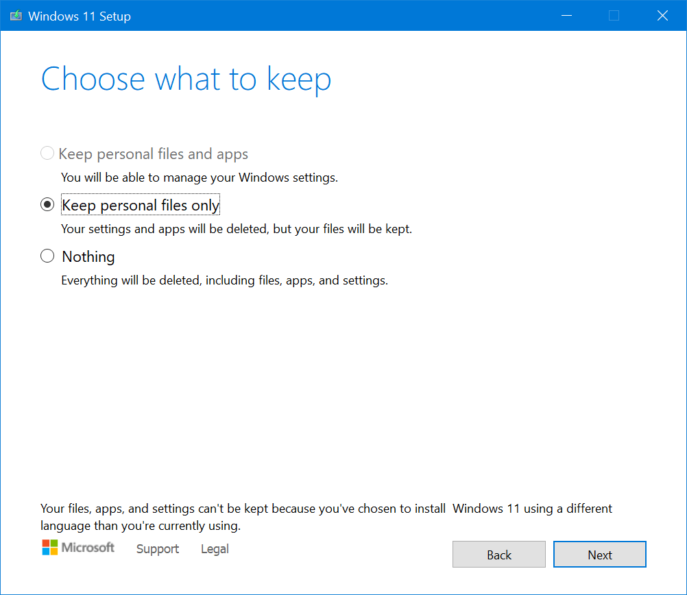 Unable to keep personal files and apps when attempting Windows 11 installation through... L1mlsjAz%2BAWPUgU82VWcJExH0wENgl41%2FLFztFnU0UKUuxuwEowlx4kbyW1W08ORVFQwOu9B4APfGjzbSbQxJ%2F0%3D.png
