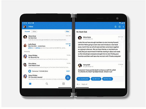 Get started with Outlook for Android on Surface Duo dual screens large?v=1.gif