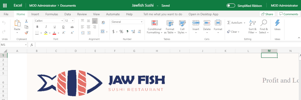 Simplified Ribbon is now available in Excel for the web large?v=1.gif