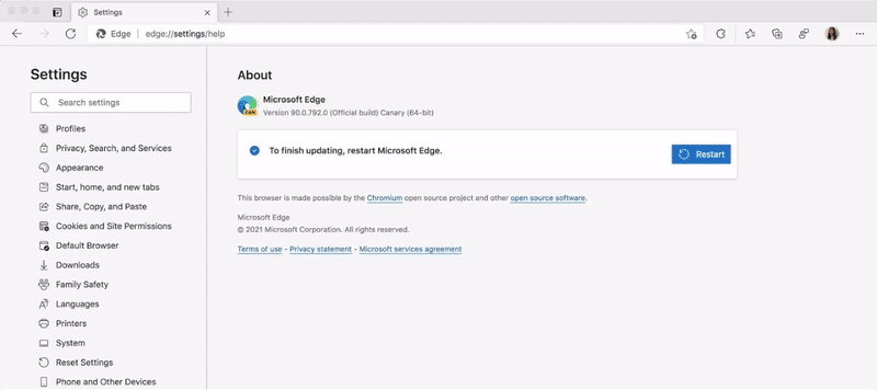 New Update Experience for Mac available in Microsoft Edge Canary large?v=1.gif