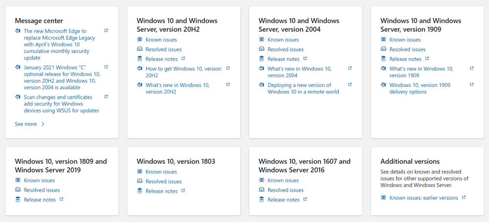 New hub and navigation experience for Windows 10 release health large?v=1.png