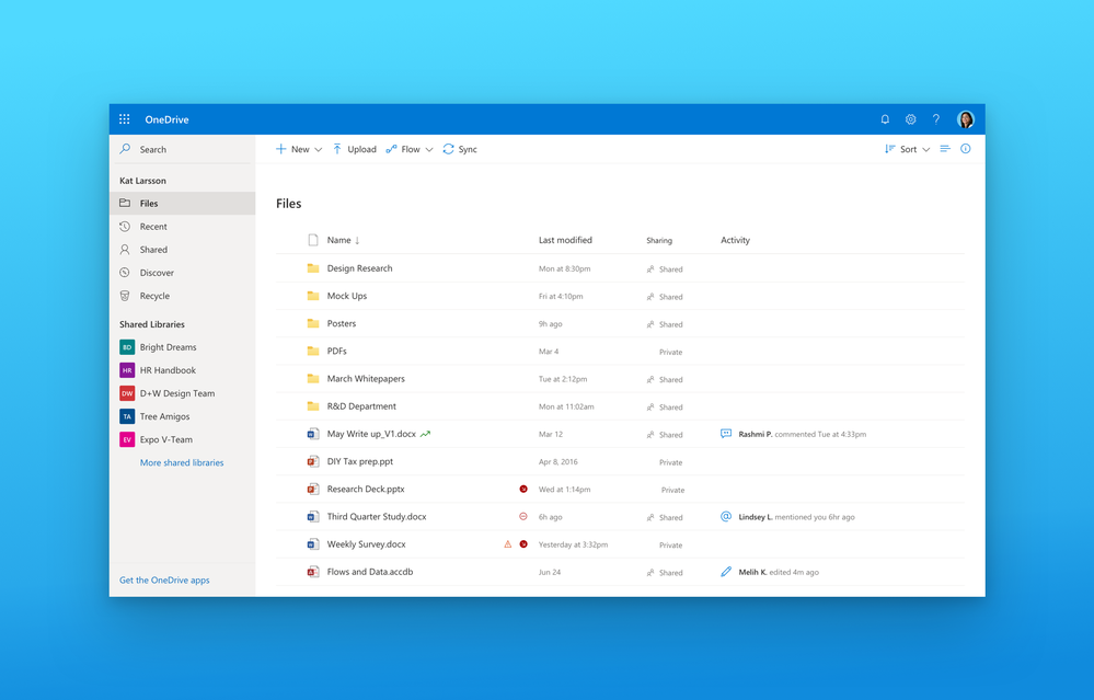 New Fluent Design and Intelligent features coming to OneDrive for Web large?v=1.png
