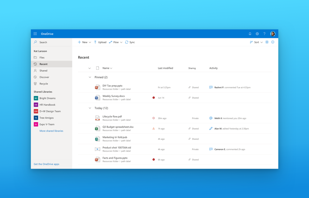 New Fluent Design and Intelligent features coming to OneDrive for Web large?v=1.png