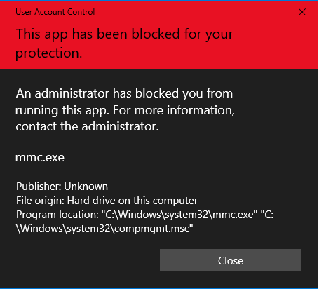 Resolution for issue: MMC.exe blocked for your protection windows 10 ldpx25duw1911.png