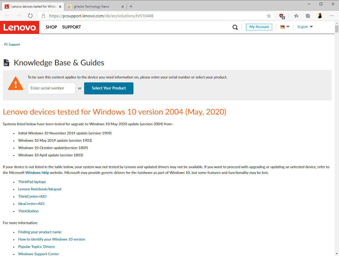 Dell and Lenovo publish list of tested devices compatible with Windows 10 version 2004 lenovo-compatible-windows-10-2004.png