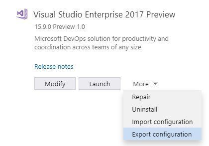 Visual Studio 2017 version 15.9 Preview 2 now released lso-import-it-to-add-your-workloaf-configuration-to-a-new-or-existing-Visual-Studio-installation.jpg