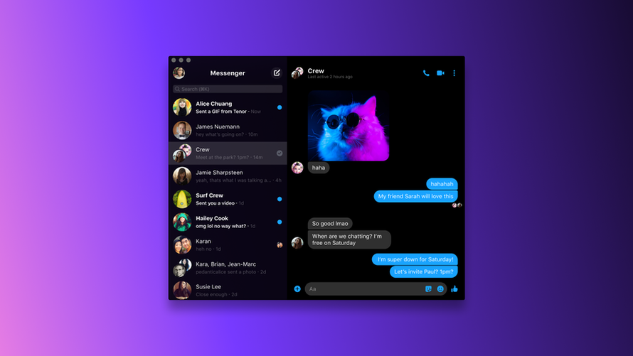 New Facebook Messenger Desktop app for Windows 10 and MacOS macOS-Dark-Mode.png