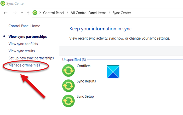 How to make Network files Always Available Offline on Windows 10 manage-files-offline-control-panel.png