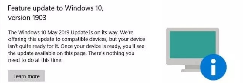Windows 10 version 1903 reportedly causing issues on Surface Book 2 May-2019-Update-blocked.jpg