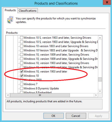 Products and Classification selection for Windows 10 versions in WSUS medium?v=1.png