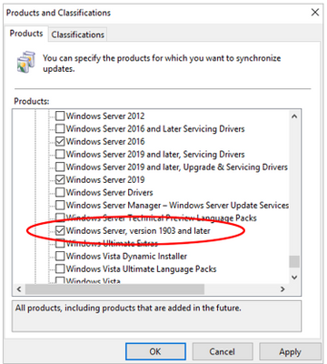 Products and Classification selection for Windows 10 versions in WSUS medium?v=1.png