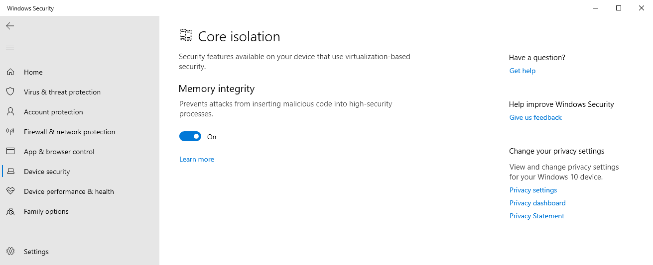 Windows Defender: Vulnerable Driver Blocklist protects against malicious or exploitable drivers memory-integrity.png
