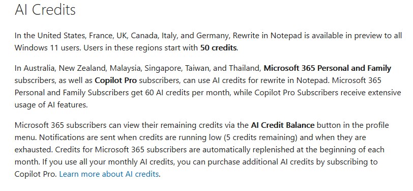 Here's a closer look at Rewrite AI in Notepad Microsoft-AI-credits-free-or-paid.jpg