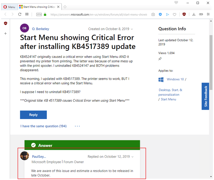 Microsoft acknowledges Windows 10 Start Menu issue on Answers forum microsoft-fix-start-menu.png