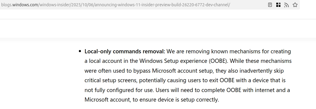 Microsoft is killing another workaround to set up Windows 11 without a Microsoft account Microsoft-is-killing-local-only-commands-for-offline-windows-11-setup.jpg