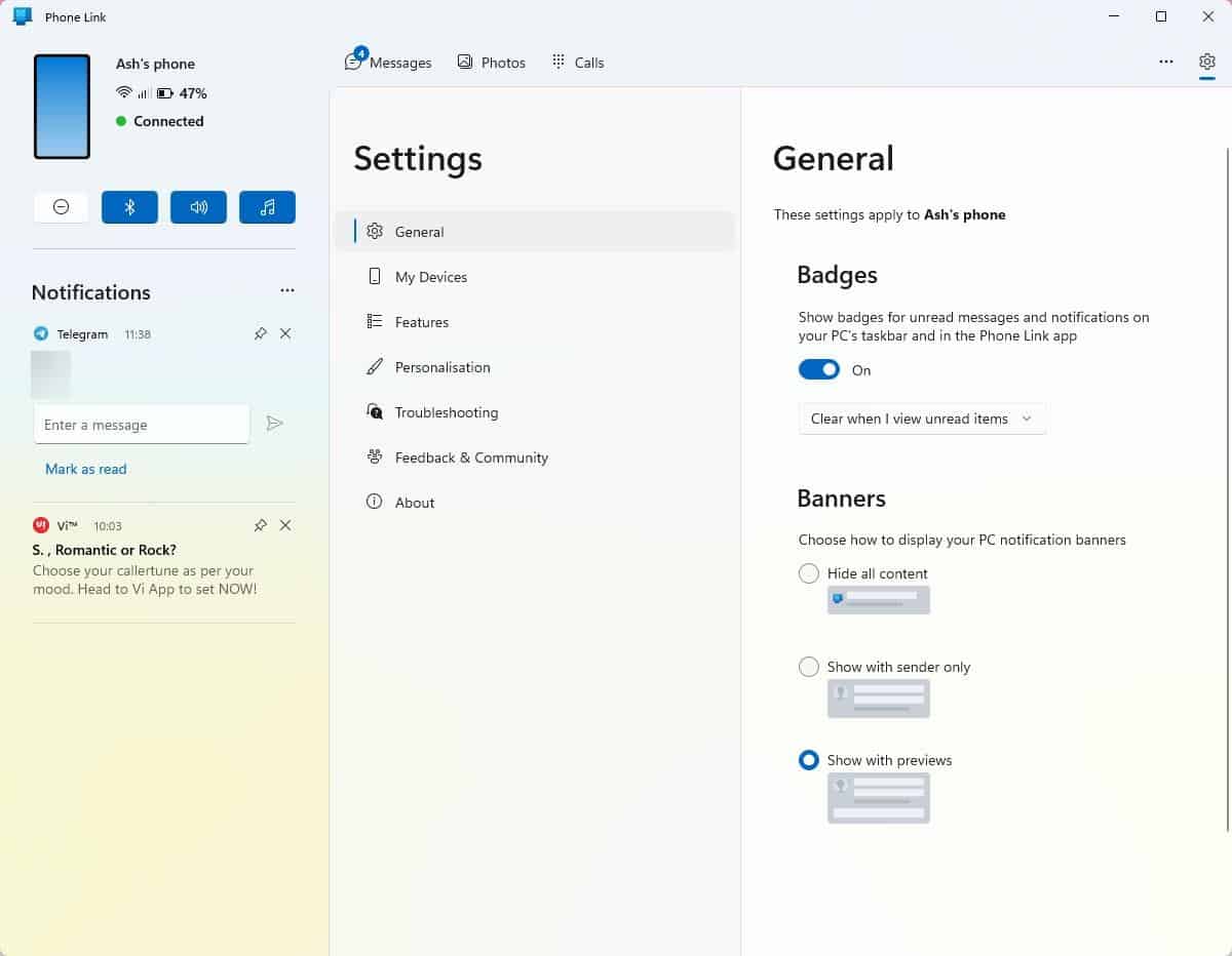 Microsoft renames Your Phone Companion app to Phone Link, and overhauls its interface Microsoft-Phone-Link-app-General-Settings.jpg