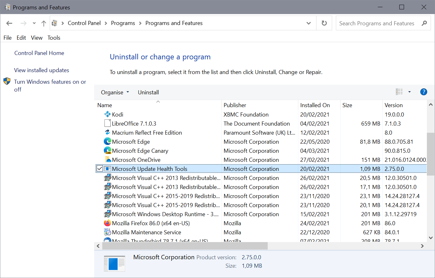 Is the Windows 10 app Microsoft Update Health Tools legitimate? microsoft-update-health-tools-control-panel.png