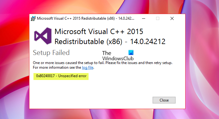 Fix Microsoft Visual C++ Install Error 0x80240017 on Windows 11/10 Microsoft-Visual-C-Install-Unspecified-Error-0x80240017-1.png