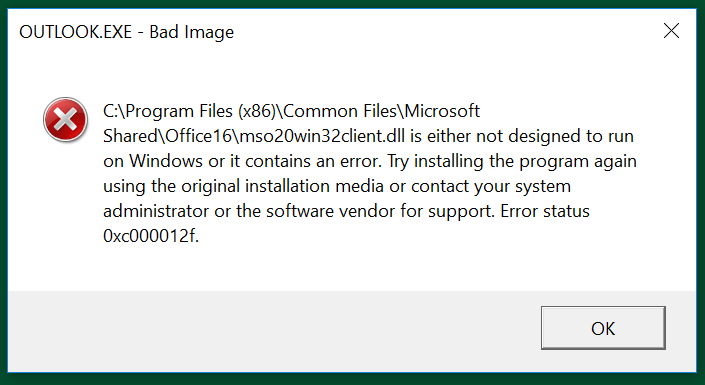 Unable to use Microsoft Office after Windows update "Error officec2rclient.exe - Bad Image" MlZxe.png