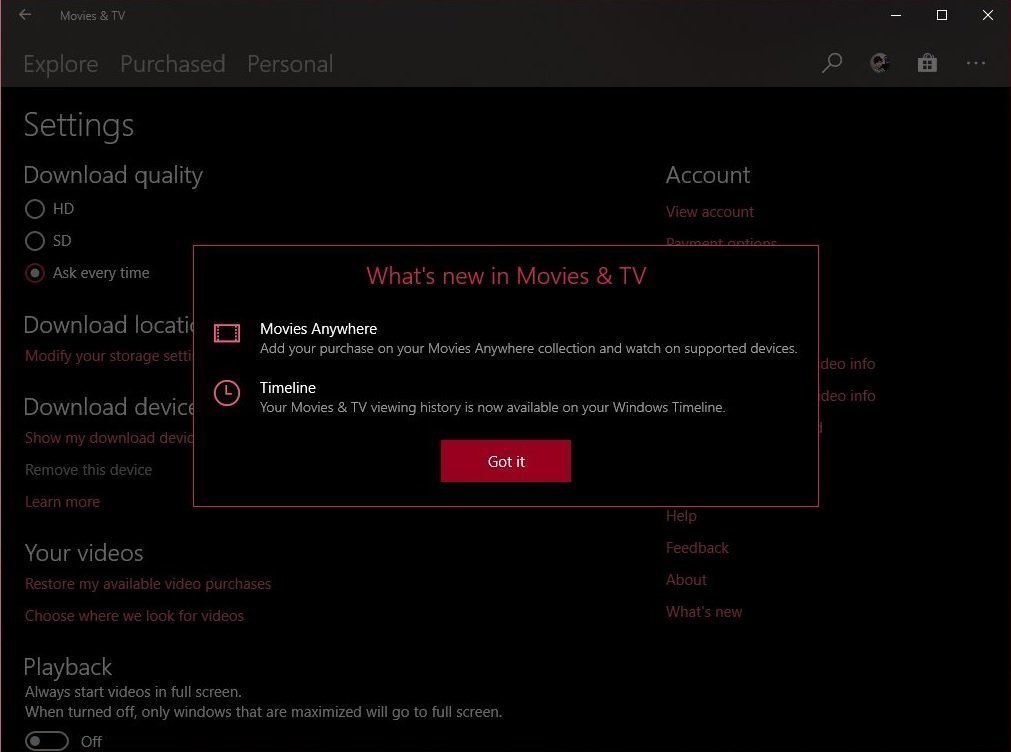 Movies & TV app for Windows 10 gets Timeline and Movies Anywhere support Movies-and-TV-app-changelog.jpg