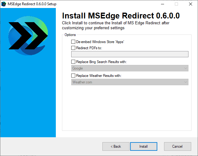 MSEdgeRedirect tool to redirect Microsoft Edge links has been updated msedge-redirect-options.png