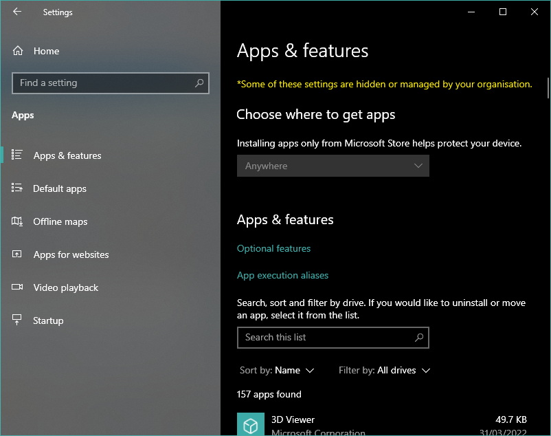 Some of these settings are managed by your organisation. naged-your-organisation-some-these-settings-being-hidden-managed-your-organisation-apps-features.png