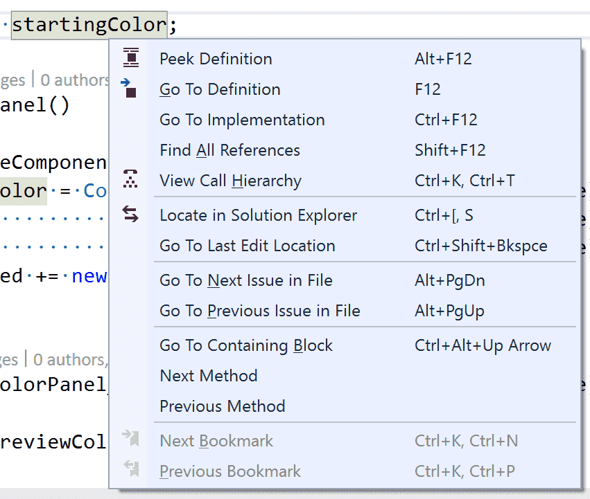 Microsoft Improving your productivity in Visual Studio 2017 Editor NavigateMenu.png