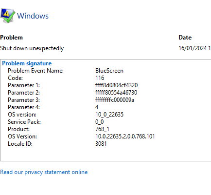 PC regularly restarts with livekernelerros 193,141 and 116 nBzn9lg1uMLDIy101rYda3loCIFPWMxd5yEFmhuB1MDSJvdEX9mPgjYD759fQ%2FR50oyTQ1QO2vM1RmELuivxqQE9zUw%3D.png