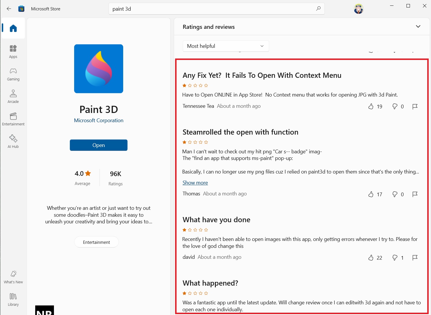 Microsoft is killing off Paint 3D after failing to replace classic Paint on Windows 11, 10 negative-reviews-after-paint-3d-stops-appearing-in-the-Open-with-menu-on-Windows.jpg