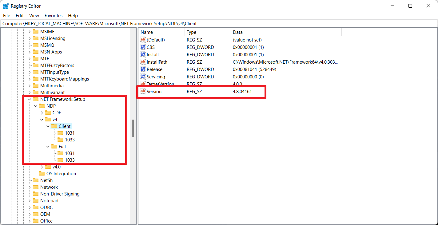 Microsoft .NET Framework 4.5.2, 4.6 and 4.6.1 reach end of support in April 2022 net-framework-version-check.png