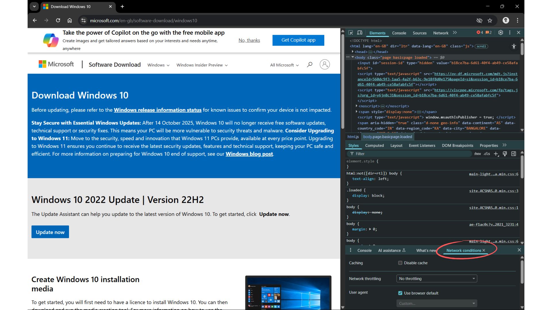 Download Windows 10 ISO files, save a copy before end of support Network-conditions-appear-in-Google-Chrome.jpg