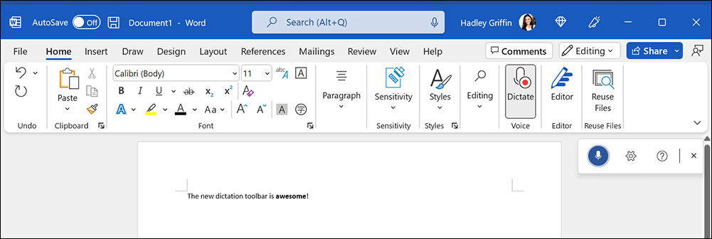 how to pin the microphone icon to my toolbar for dictation to write in an email New-Dictation-Toolbar-999-border.png