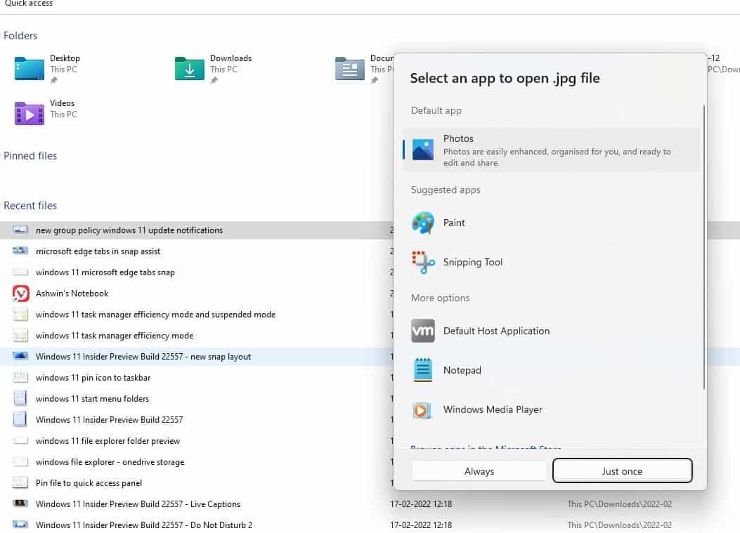 Windows 11 Insider Preview Build 22567 brings a new Open With dialog style, Smart App Control new-open-with-dialog-in-Windows-11-Build-22567.jpg
