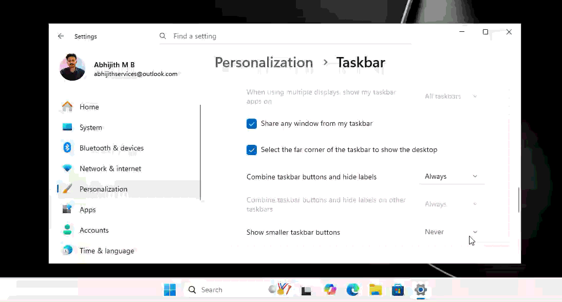 Sorry Microsoft, Windows 10 taskbar is still better than Windows 11, and here’s why New-option-to-make-Taskbar-in-Windows-11-smaller.gif