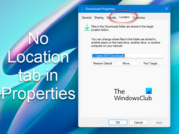 No Location tab in Properties in Windows 11/10 No-Location-tab-in-Properties.png