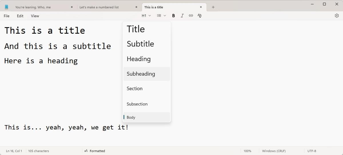 We take a closer look at Notepad's formatting options Notepad-add-heading.jpg