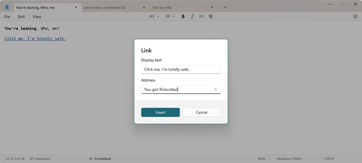 We take a closer look at Notepad's formatting options Notepad-add-links.jpg