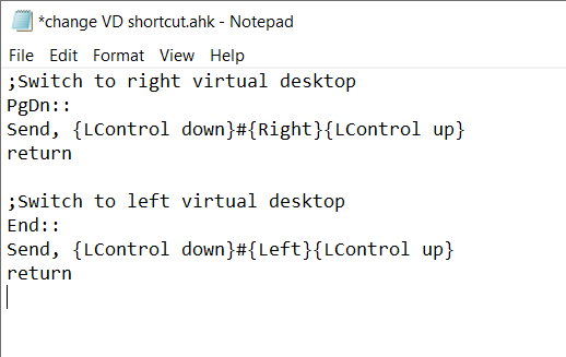 How to change keyboard shortcut to switch between Virtual Desktops in Windows 10 notepad-code.png