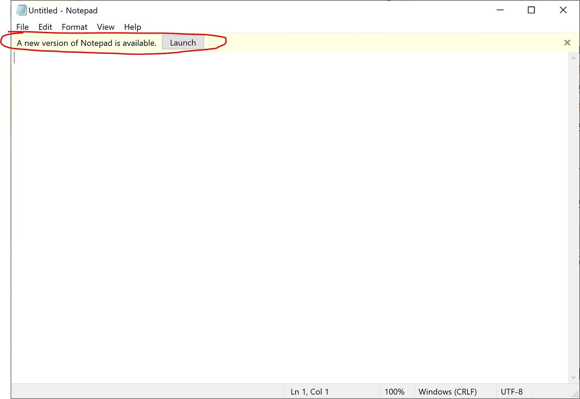 Windows 10 Notepad will display alerts when you’re running an old version Notepad-new-alert.jpg