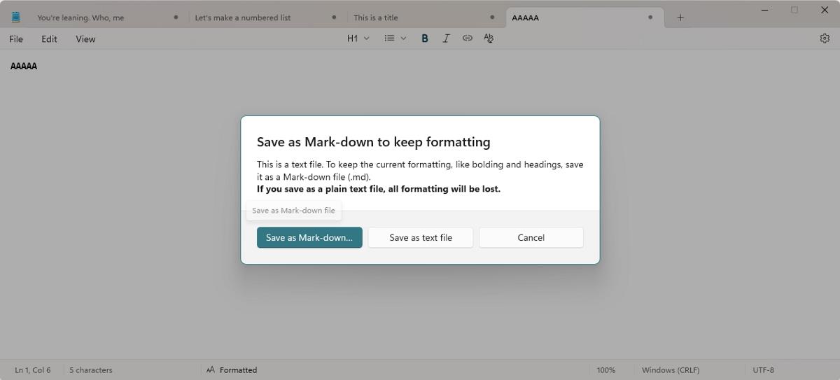 We take a closer look at Notepad's formatting options Notepad-save-as-.md-markdown-formatting.jpg