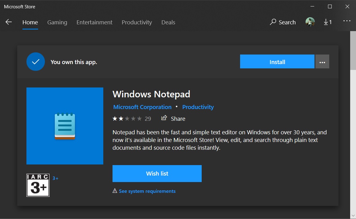 Windows 10 Notepad could still become store-updatable, separate app Notepad-Store.jpg