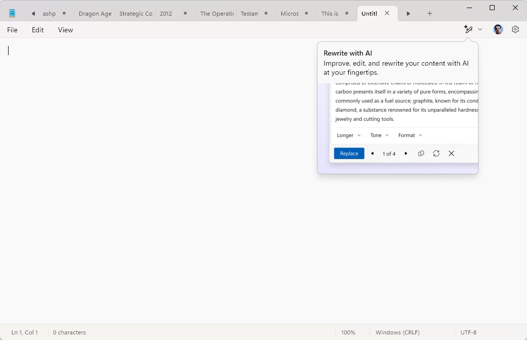 Here's a closer look at Rewrite AI in Notepad Notepad-with-rewrite-AI-button.jpg